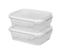 Harbour Housewares 1 Litre Glass Food Storage Containers with Lids - Clear/White - 2x Large Reusable Airtight Meal Prep Lunch Box Takeaway Cereal Pantry Tubs Set | Safe for Freezer and Microwave