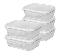 Harbour Housewares 1 Litre Glass Food Storage Containers with Lids - Clear/White - 5x Large Reusable Airtight Meal Prep Lunch Box Takeaway Cereal Pantry Tubs Set | Safe for Freezer and Microwave
