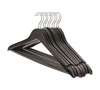 Harbour Housewares 10X Strong Black Wooden Coat Hangers With 360 Degree Rotatory Hook - Wood Clothes Hangers With Notches & Bar