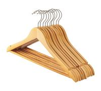 Harbour Housewares 10X Strong Natural Wooden Coat Hangers With 360 Degree Rotatory Hook - Wood Clothes Hangers With Notches & Bar