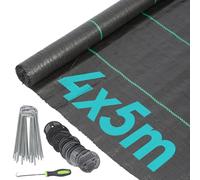 Harbour Housewares 110gsm Weed Control Membrane 4m x 5m Coverage (2 Rolls) with Pegs & Plates - Heavy Duty Weed Control Fabric Barrier Ground Cover for Garden, Patios, Flower Beds, Landscaping