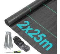 Harbour Housewares 110Gsm Weed Control Membrane Set - 2M X 25M Coverage (1 Roll) Heavy Duty Weed Control Fabric Barrier Cover