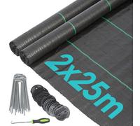 Harbour Housewares 110Gsm Weed Control Membrane Set - 2M X 50M Coverage (2 Rolls) Heavy Duty Weed Control Fabric Barrier Cover