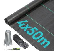 Harbour Housewares 110Gsm Weed Control Membrane Set With Pegs & Plates - 4M X 50M (4 Rolls)