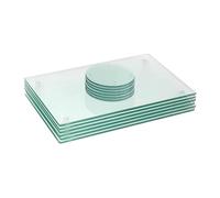 Harbour Housewares 12pc Glass Placemats & Coasters Set - 30 x 20cm | Clear Rectangular Tempered Heat-Resistant Non-Slip Place Mat & Round Coasters Set Indoor Home Kitchen Table Plate Place Mat