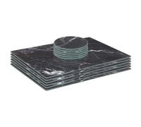 Harbour Housewares 12Pc Glass Placemats & Round Coasters Set - 30 X 20Cm Black Marble Dining Table Protection Place Mats Coasters