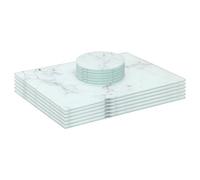 Harbour Housewares 12Pc Glass Placemats & Round Coasters Set - 30 X 20Cm Marble Dining Table Protection Place Mats & Coasters