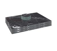 Harbour Housewares 12Pc Glass Placemats & Round Coasters Set - 40 X 30Cm Black Marble Dining Table Protection Place Mats Coasters