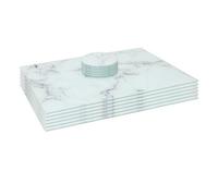 Harbour Housewares 12Pc Glass Placemats & Round Coasters Set - 40 X 30Cm Marble Dining Table Protection Place Mats & Coasters