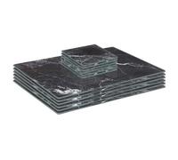 Harbour Housewares 12Pc Glass Placemats & Square Coasters Set - 30 X 20Cm Black Marble Dining Table Protection Place Mats Coasters