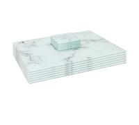 Harbour Housewares 12Pc Glass Placemats & Square Coasters Set - 40 X 30Cm Marble Dining Table Protection Place Mats & Coasters