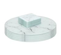Harbour Housewares 12Pc Round Glass Placemats & Square Coasters - 30Cm Marble Dining Table Protection Place Mats Coasters