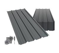 Harbour Housewares 14-Pack Corrugated Metal Roofing Sheets - Anthracite - Galvanised Steel Waterproof Rust-Resistant Heavy Duty Panels 110x46cm for Shed Outbuilding Shelter Roof Repair