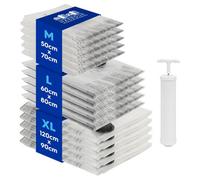 Harbour Housewares 15X Vacuum Storage Bags & Pump Set - 3 Sizes - Reusable Clothes Suction Space Saver Organiser Zip Lock Bag
