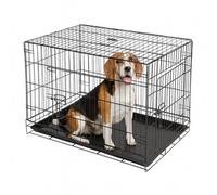 Harbour Housewares 2 Door Dog Crate With Removable Tray - Medium - Heavy Duty Metal Foldable Portable Collapsible Dog Cage Carrier