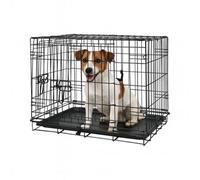 Harbour Housewares 2 Door Dog Crate With Removable Tray - Small - Heavy Duty Metal Foldable Portable Collapsible Dog Cage Carrier