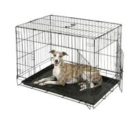 Harbour Housewares 2 Door Metal Dog Crate with Removable Tray - Medium | Black Powder Coated Steel, Two Door Design, Removable Tray, Folding, Slide Latches, Portable Dog Crate, Indoor & Travel Use