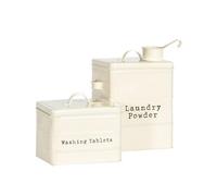 Harbour Housewares 2 Piece Utility Canisters Set - Cream - Vintage Metal Home Kitchen Canister Tin Box Utility Laundry Storage