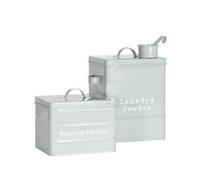 Harbour Housewares 2 Piece Utility Canisters Set - Grey - Vintage Metal Home Kitchen Canister Tin Box Utility Laundry Storage