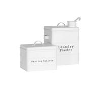 Harbour Housewares 2 Piece Utility Canisters Set - White - Vintage Metal Home Kitchen Canister Tin Box Utility Laundry Storage