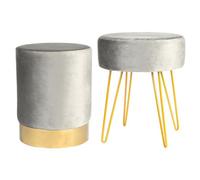 Harbour Housewares 2 Piece Velvet Footstools Set - Grey - Round Luxe Living Room Bedroom Dressing Table Accent Pouffe