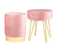 Harbour Housewares 2 Piece Velvet Footstools Set - Pink - Round Luxe Living Room Bedroom Dressing Table Accent Pouffe