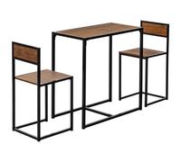 Harbour Housewares 2 Seater Breakfast Bar Set - Brown - Industrial Metal Frame Mdf Space Saving Compact Dinner Set With Chairs