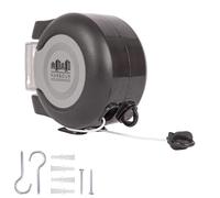 Harbour Housewares 2 x 15m Retractable Dual Cord Washing Line - Black Heavy Duty Wall Mounted Extendable Clothesline Twin Clothes Airer - Indoor Outdoor Laundry Drying Reel with Strong PVC Cords