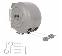 Harbour Housewares 2 x 15m Retractable Dual Cord Washing Line - Grey Heavy Duty Wall Mounted Extendable Clothesline Twin Clothes Airer - Indoor Outdoor Laundry Drying Reel with Strong PVC Cords