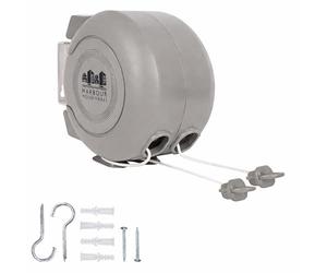 Harbour Housewares 2 x 15m Retractable Dual Cord Washing Line - Grey Heavy Duty Wall Mounted Extendable Clothesline Twin Clothes Airer - Indoor Outdoor Laundry Drying Reel with Strong PVC Cords