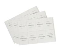 Harbour Housewares 24 Piece Soap Dispenser Labels Set - White Pre-Printed Waterproof Stickers for Bathroom and Kitchen Bottles - Reusable Organiser Labels for Soap, Lotion and Cleaning Essentials