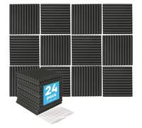 Harbour Housewares 24x Acoustic Panels with Double Sided Tape - 2.5 x 30 x 30cm (1" x 12" x 12") - Adhesive Noise Dampening Studio Foam Sound Proof Tile Gaming Soundproofing Music Noise Panel Pad