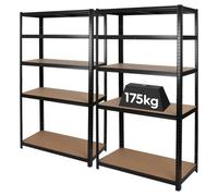 Harbour Housewares 2Pc 5-Tier Steel Garage Shelving Unit - Black Heavy Duty Boltless Assembly, Modular Garage Storage Racking