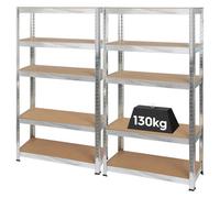 Harbour Housewares 2Pc 5-Tier Steel Garage Shelving Unit - Galvanised Boltless Assembly Heavy Duty Modular Garage Storage Racking
