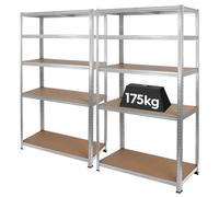 Harbour Housewares 2Pc 5-Tier Steel Garage Shelving Unit - Galvanised Heavy Duty Boltless Assembly, Modular Garage Storage Racking