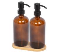 Harbour Housewares 2Pc Glass Soap Dispenser Set With Bamboo Tray - 500Ml - Amber