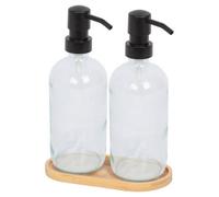 Harbour Housewares Glass Soap Dispenser 500Ml With Bamboo Tray - Clear/white - Refillable Pump Bottle For Kitchen & Bathroom