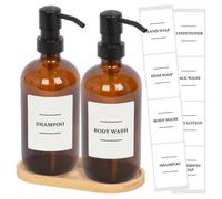 Harbour Housewares 2Pc Glass Soap Dispenser Set With Bamboo Tray & Labels - 500Ml - Amber/white