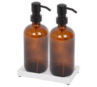 Harbour Housewares 2Pc Glass Soap Dispenser Set With Ceramic Tray - 500Ml - Amber
