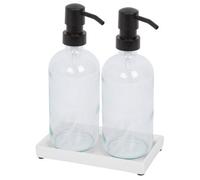 Harbour Housewares 2Pc Glass Soap Dispenser Set With Ceramic Tray - 500Ml - Clear