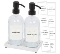 Harbour Housewares 2Pc Glass Soap Dispenser Set With Ceramic Tray & Labels - 500Ml - Clear/white