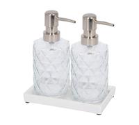 Harbour Housewares 2Pc Prism Glass Soap Dispenser Set With Ceramic Tray - 330Ml