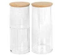 Harbour Housewares 2Pc Stacking Reusable Plastic Bathroom Canister Set With Bamboo Lid