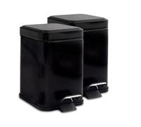 Harbour Housewares 2X Bathroom Pedal Bins - 3L - Black - Square Stainless Steel Slim Rubbish Dustbin Lid And Inner Liner Bucket