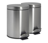 Harbour Housewares 2X Bathroom Pedal Bins - 3L - Brushed - Round Stainless Steel Slim Rubbish Dustbin Lid And Inner Liner Bucket