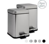 Harbour Housewares 2X Bathroom Pedal Bins - 3L - Brushed - Square Stainless Steel Slim Rubbish Dustbin Lid And Inner Liner Bucket