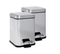 Harbour Housewares 2X Bathroom Pedal Bins - 3L - Chrome - Square Stainless Steel Slim Rubbish Dustbin Lid And Inner Liner Bucket