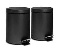 Harbour Housewares 2X Bathroom Pedal Bins - 3L - Matt Black Round Stainless Steel Slim Rubbish Dustbin Lid And Inner Liner Bucket