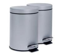 Harbour Housewares 2X Bathroom Pedal Bins - 3L - Matt Grey - Round Stainless Steel Slim Rubbish Dustbin Lid And Inner Liner Bucket