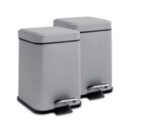 Harbour Housewares 2X Bathroom Pedal Bins - 3L - Matt Grey Square Stainless Steel Slim Rubbish Dustbin Lid And Inner Liner Bucket